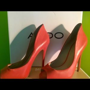 Coral High Back Peep Toe Heels